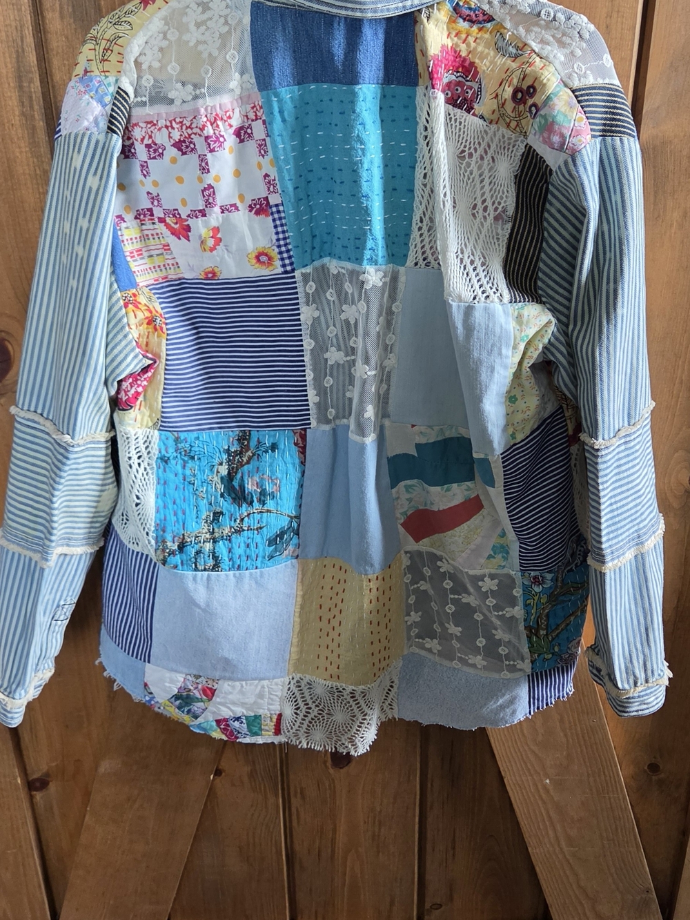Free People Tricia Fix Patchwork Shirt in Blue, Turquoise & Cream - Picture 3 of 3